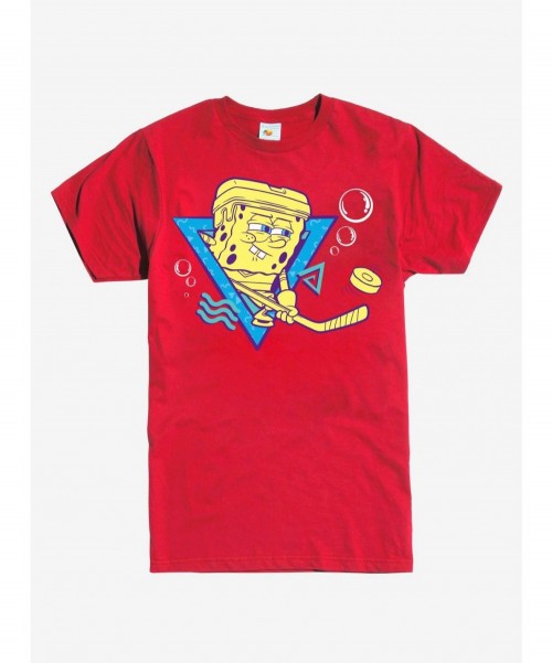 Big Sale 90s SpongeBob Badge Hockey T-Shirt $10.15 T-Shirts