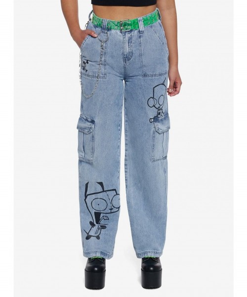 Low Price Invader Zim GIR Wide Leg Denim Pants $20.13 Pants