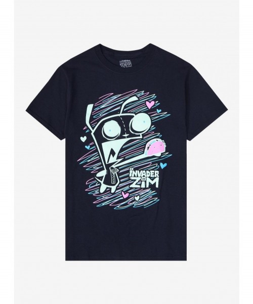 Discount Invader Zim GIR Neon Scribble Boyfriend Fit Girls T-Shirt $9.76 T-Shirts