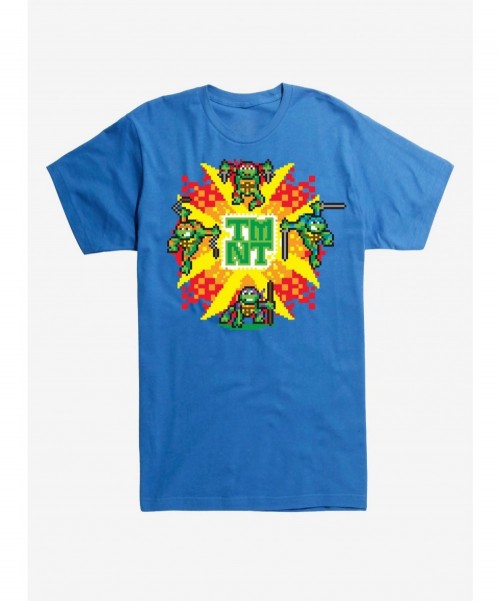 Huge Discount Teenage Mutant Ninja Turtles Pixel Art Group Battle Blue T-Shirt $6.50 T-Shirts