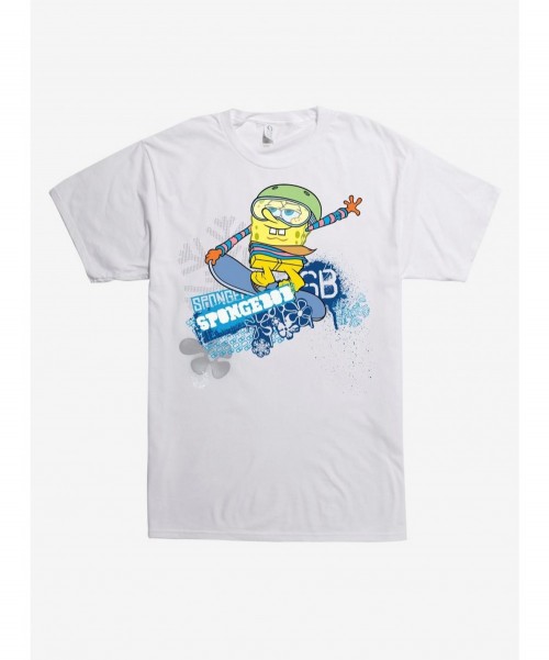 Cheap Sale SpongeBob Snowboard Neon White T-Shirt $10.15 T-Shirts