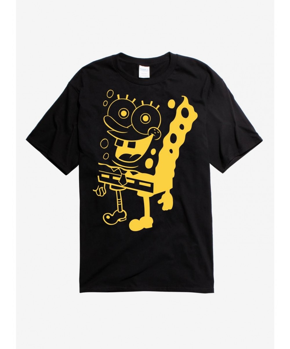 Big Sale SpongeBob Black and Yellow T-Shirt $7.67 T-Shirts